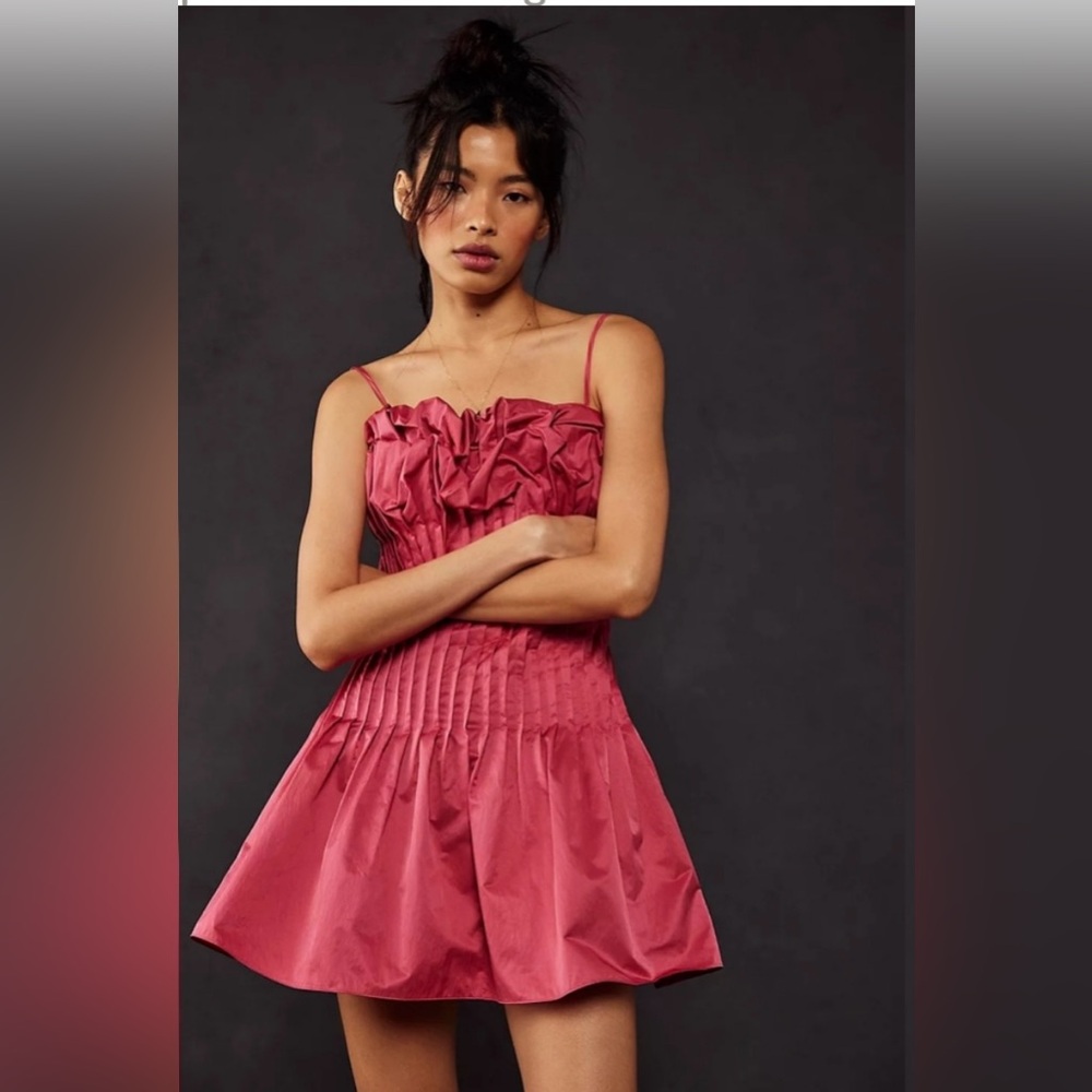 NWT Free People Rose Bud Coquette Mini Dress in Party Punch Pink ZB4